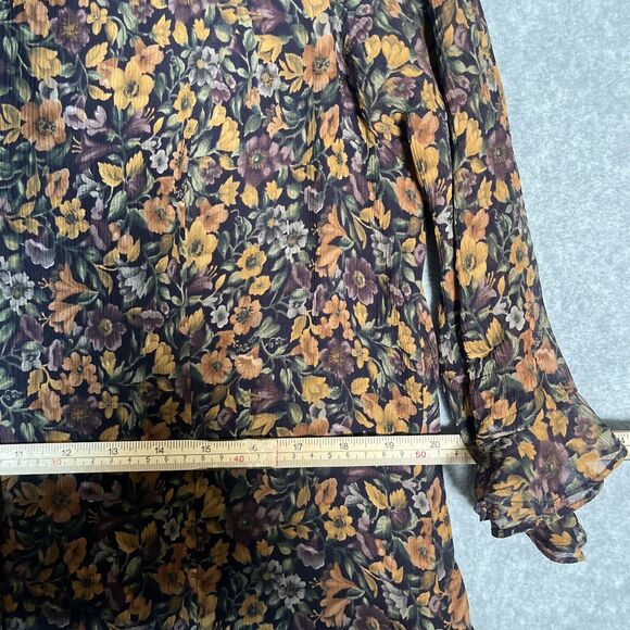 Vtg Maxi Dress Womens 18 Silk Witchy Dark Cottage Core Button Front Long Maxi - Picture 8 of 14